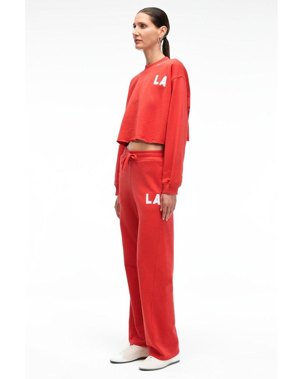 Grimelange Red Wide Leg Text Print Joggers