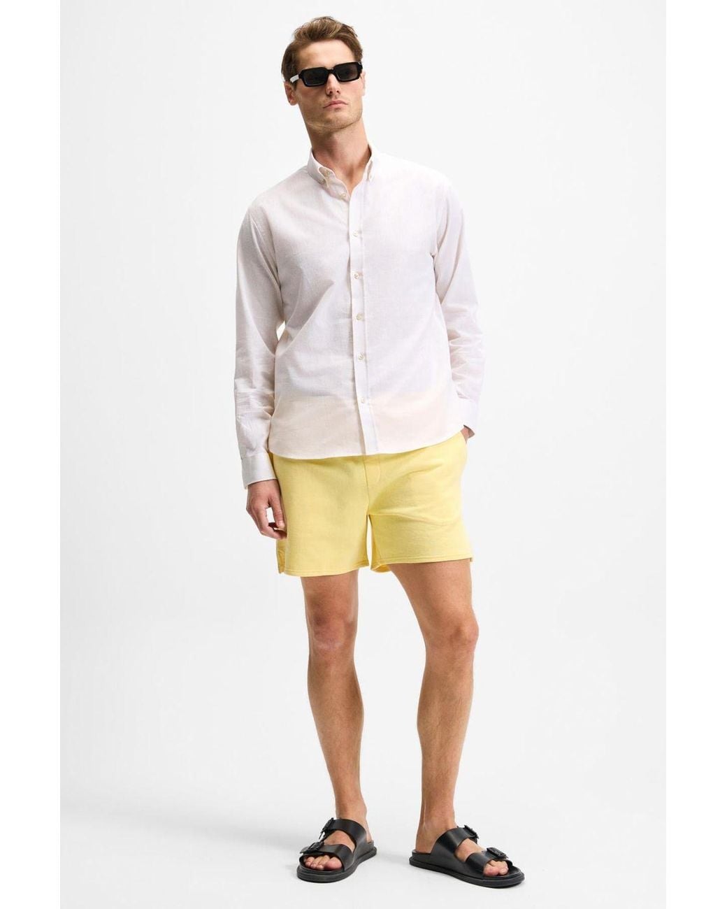 Grimelange Yellow Straight Leg Jersey Shorts for men