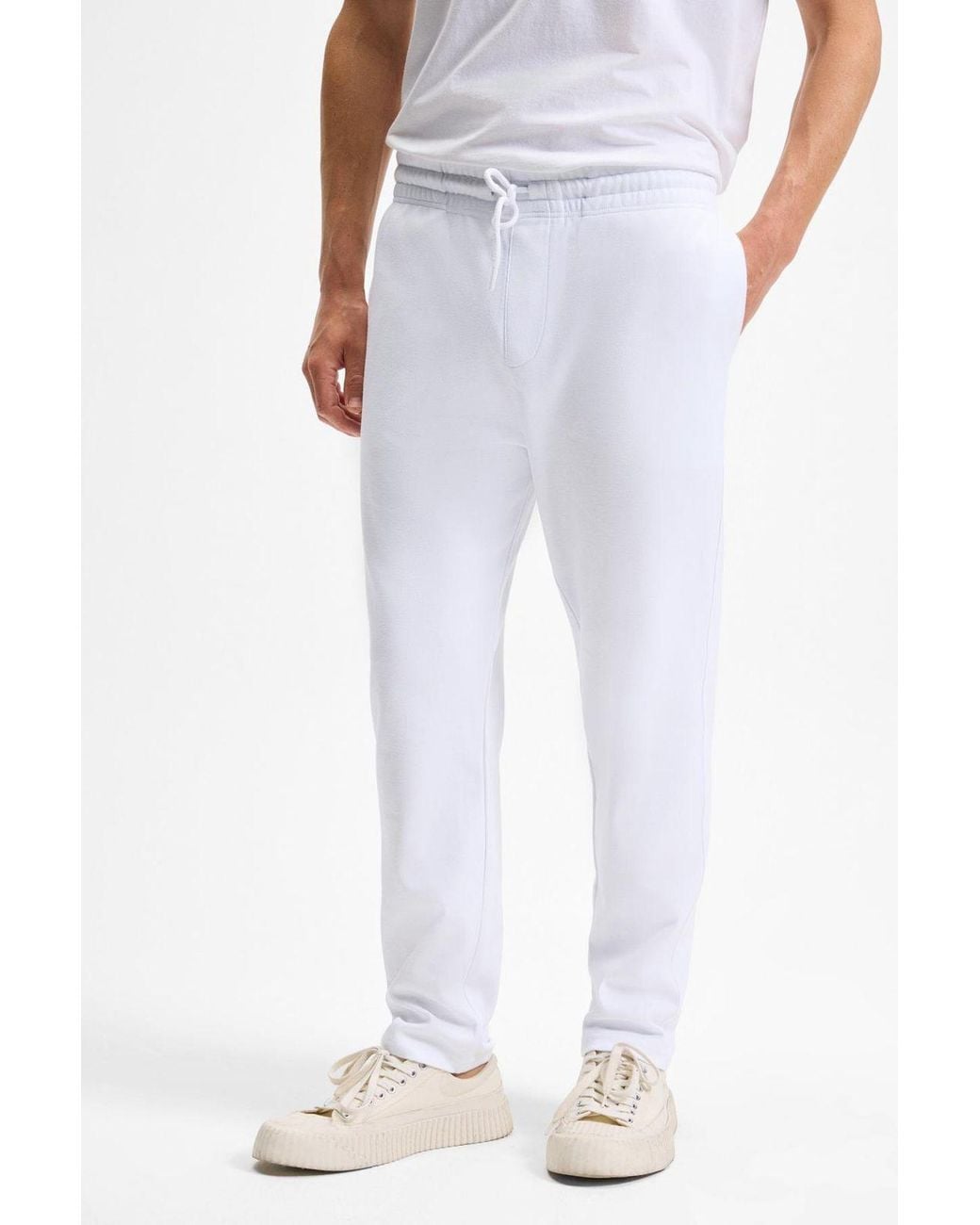 Grimelange White Relaxed Long Drawstring Joggers for men