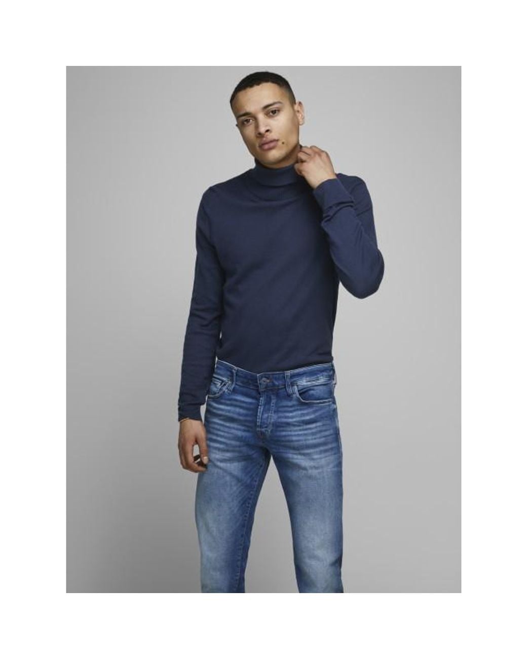 Jack & Jones Jjeemil Knit Roll Neck Noos in het Blue voor heren