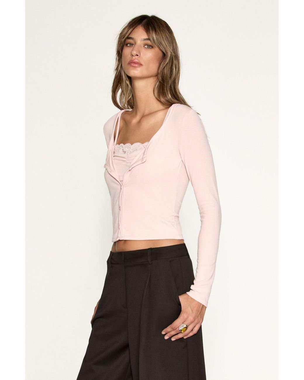 Grimelange Pink Regular Fit Pull-On Blouse