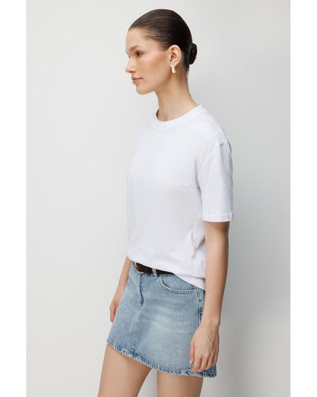 MixRay White Oversized Ribbed Crew Neck T-Shirt
