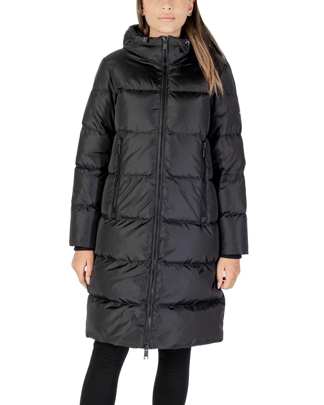 ARMANI EXCHANGE Black Puffer Coat Hooded Longline