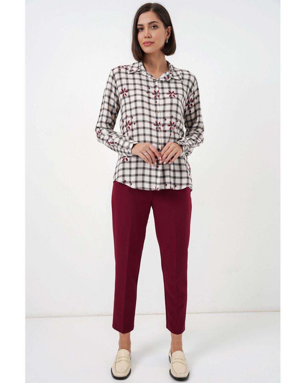 Bigdart Gray Plaid Button-Up Shirt With Collar