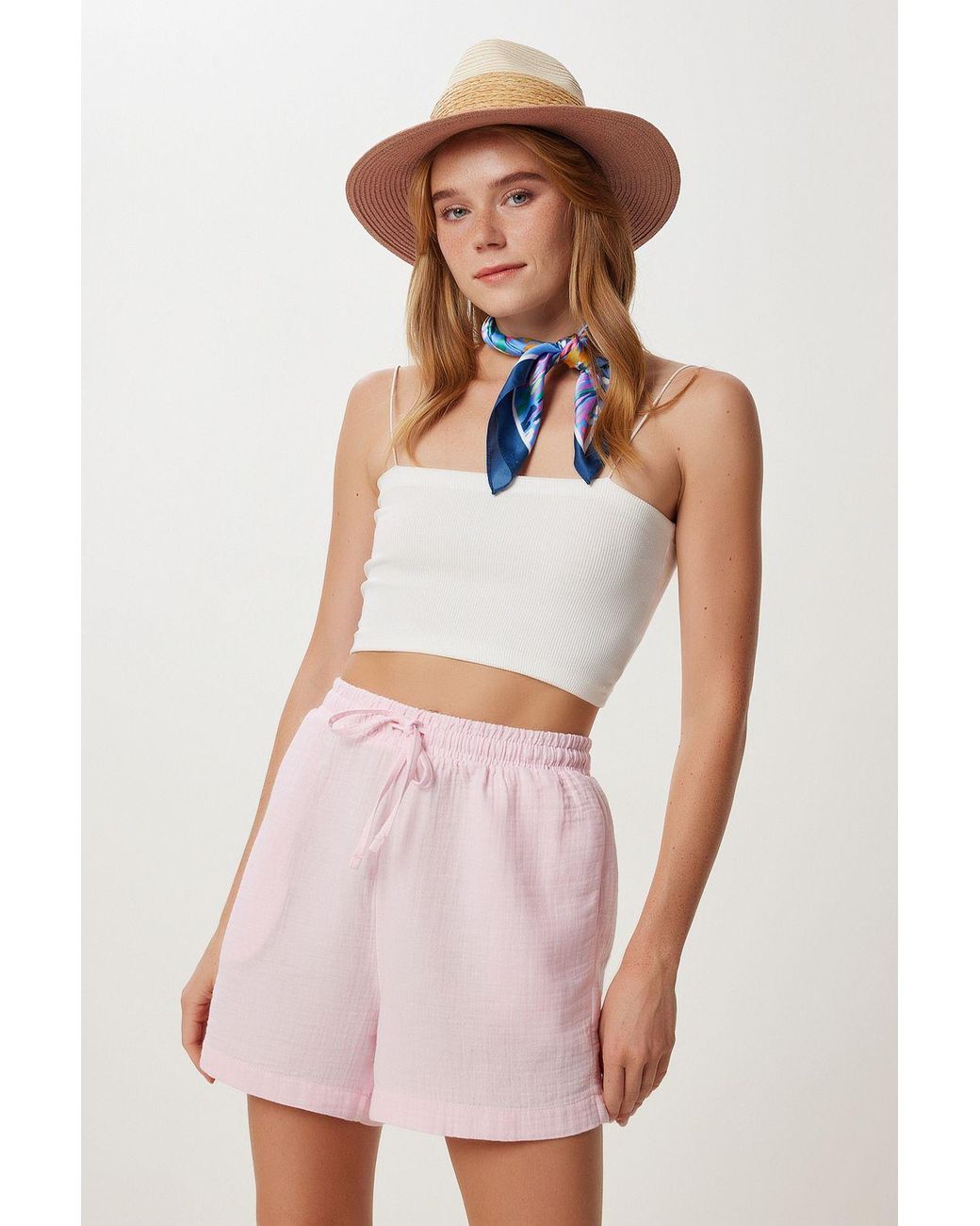 Happiness İstanbul Pink High Waist Wide Leg Cotton Shorts
