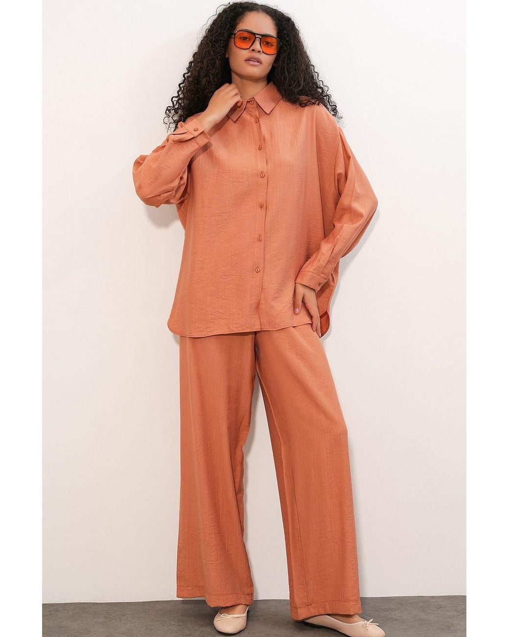 Bigdart Orange Textured Button-Up Long Sleeve Shirt
