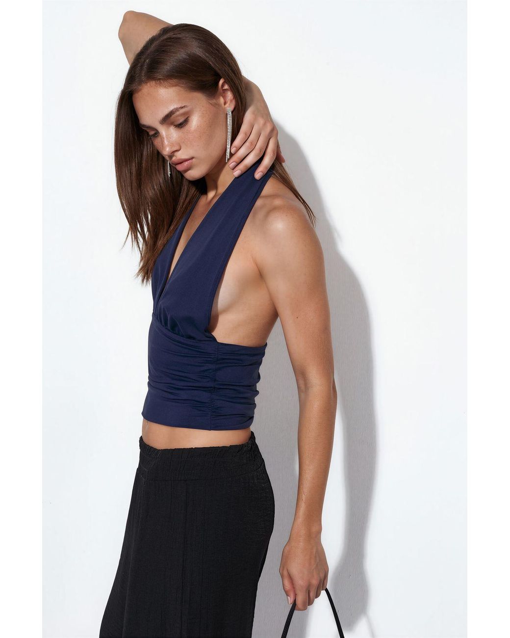 Busem Blue Fitted Halterneck Tie Top