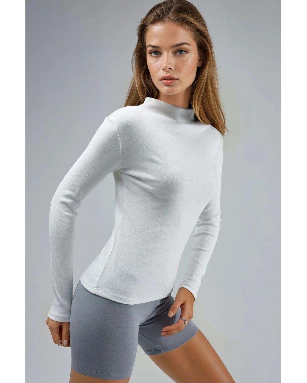 Busem Gray Slim Fit Half Turtleneck Blouse