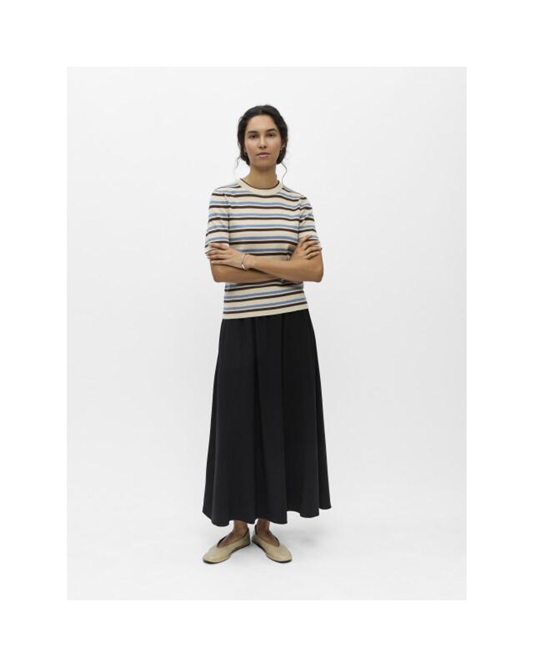 Object Objester/New Knit Pullover Noos 23043510 Sandshell Stripes in het Blue