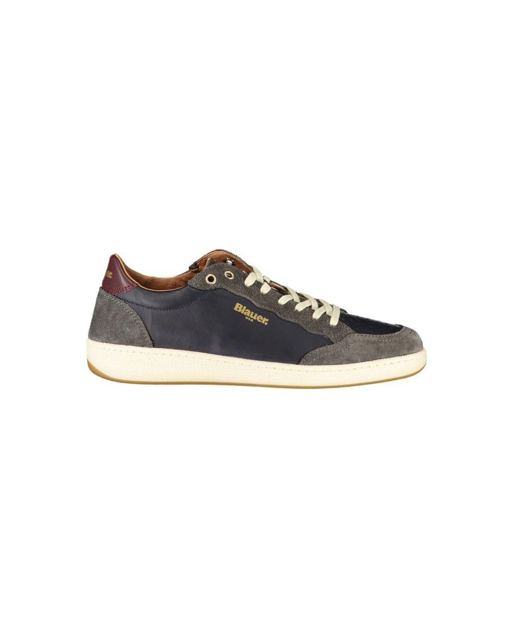 Blauer Niedrigprofil-Leder-Suede-Sneaker in Multicolor für Herren