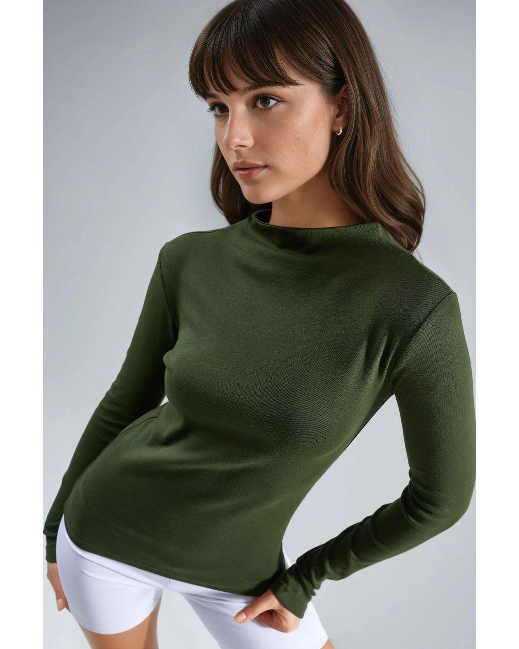 Busem Green Slim Fit Half Turtleneck Blouse