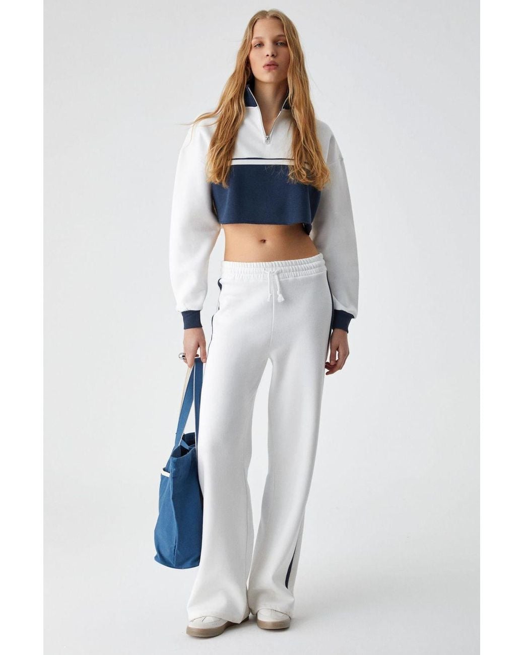 Grimelange White High Waist Wide Leg Joggers