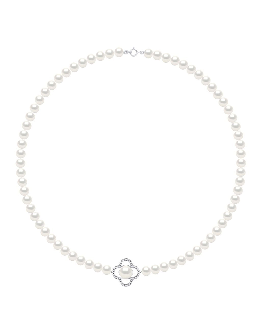 Ateliers Saint Germain Metallic Necklace Row Of Real Cultured Freshwater Pearls Semi Round 6-7 Mm