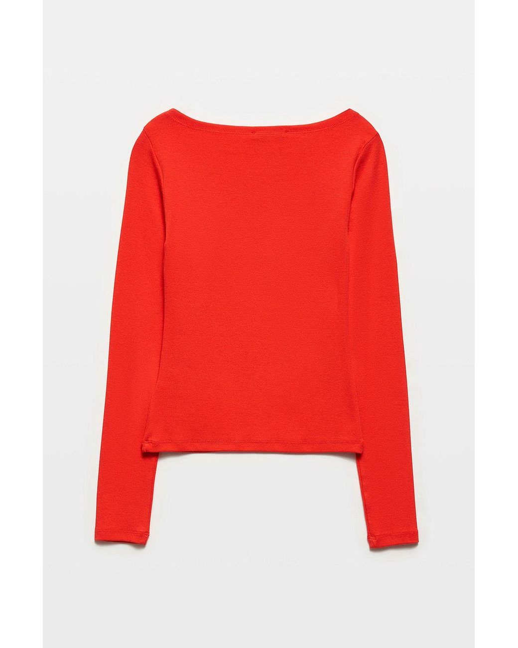 Dilvin Red Slim-Fit Boat Neck Long-Sleeve Blouse