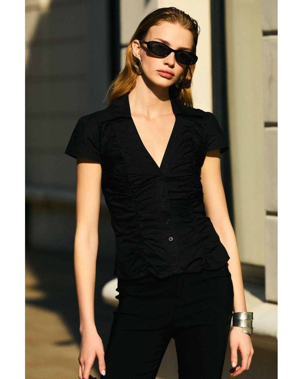 Grimelange Black Straight Cut Cotton Shirt