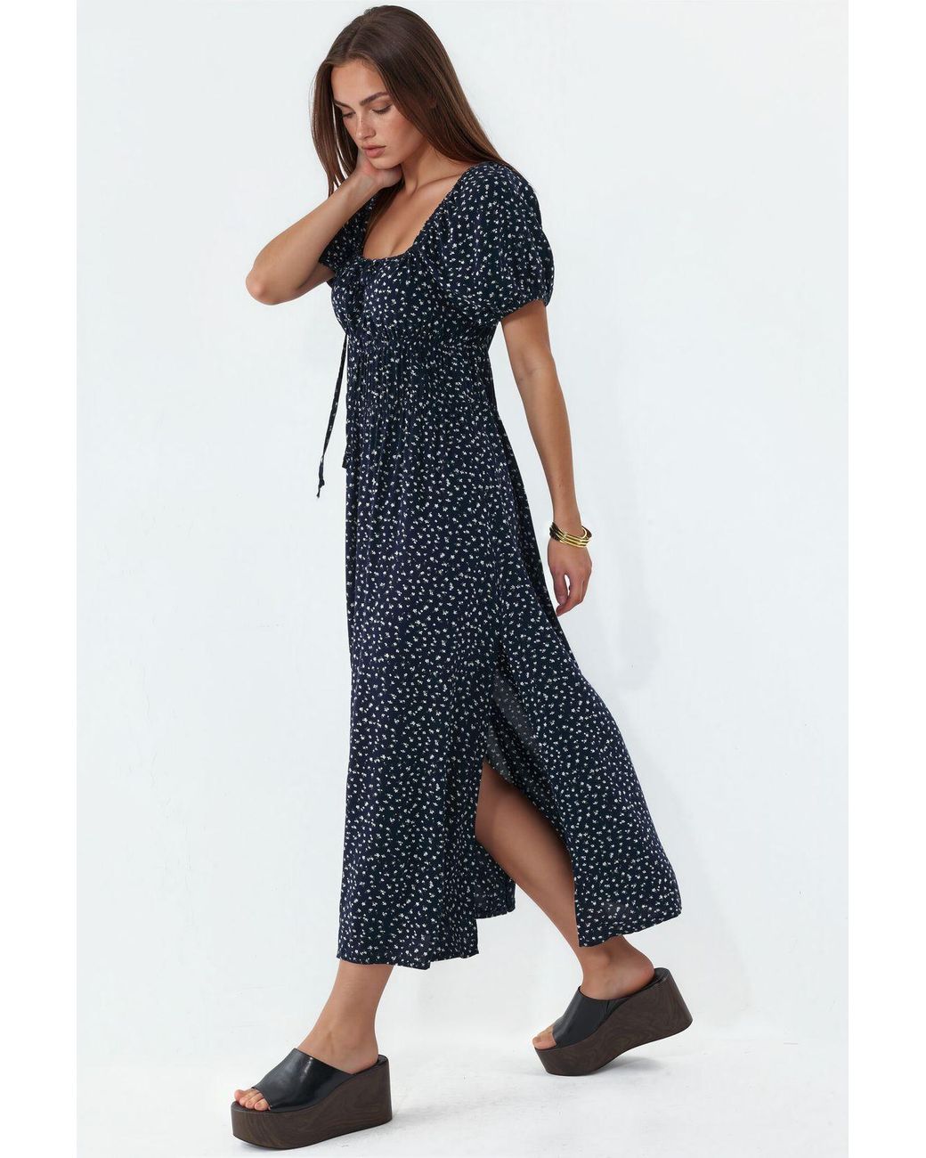 Busem Blue Viscose Poplin Midi Dress
