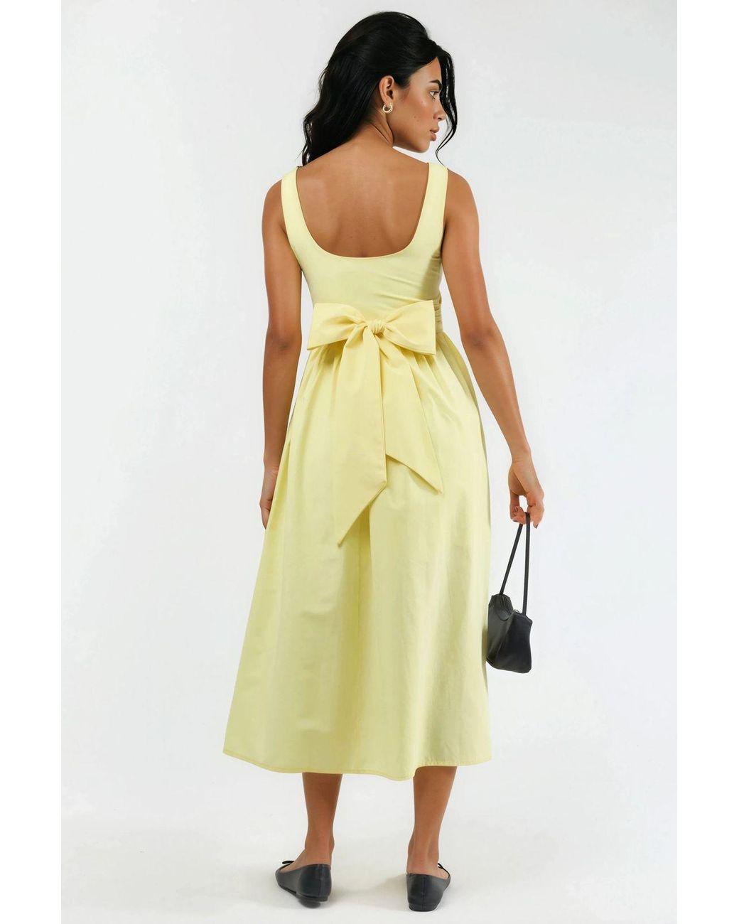 Busem Yellow Square Collar Midi Dress With Bow Detail