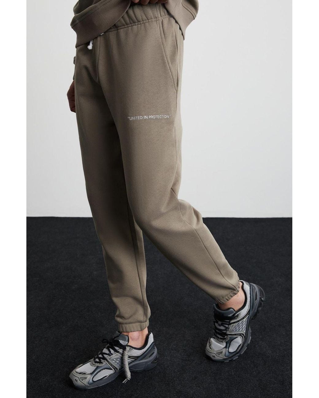 Grimelange Gray Elastic Waist Long Joggers for men