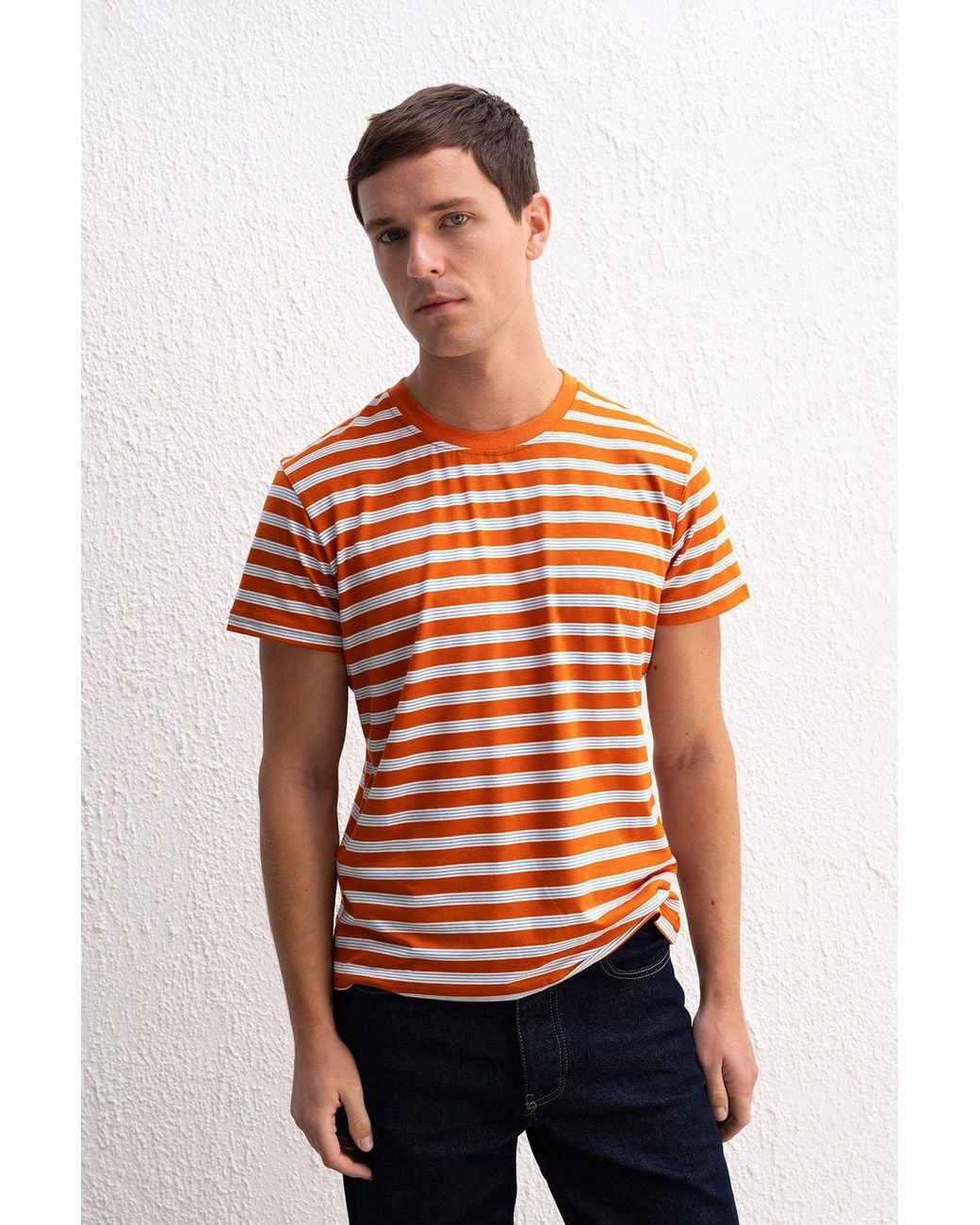 Giesto Red Slim Fit Striped Crew Neck T-Shirt for men