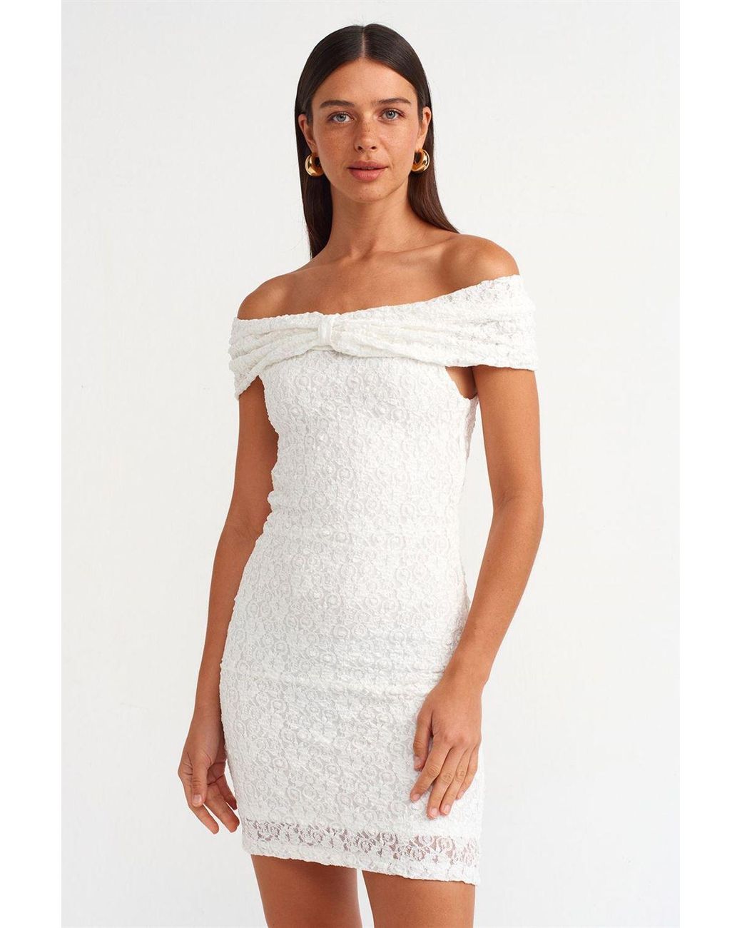 Dilvin White Bodycon Mini Lace Dress