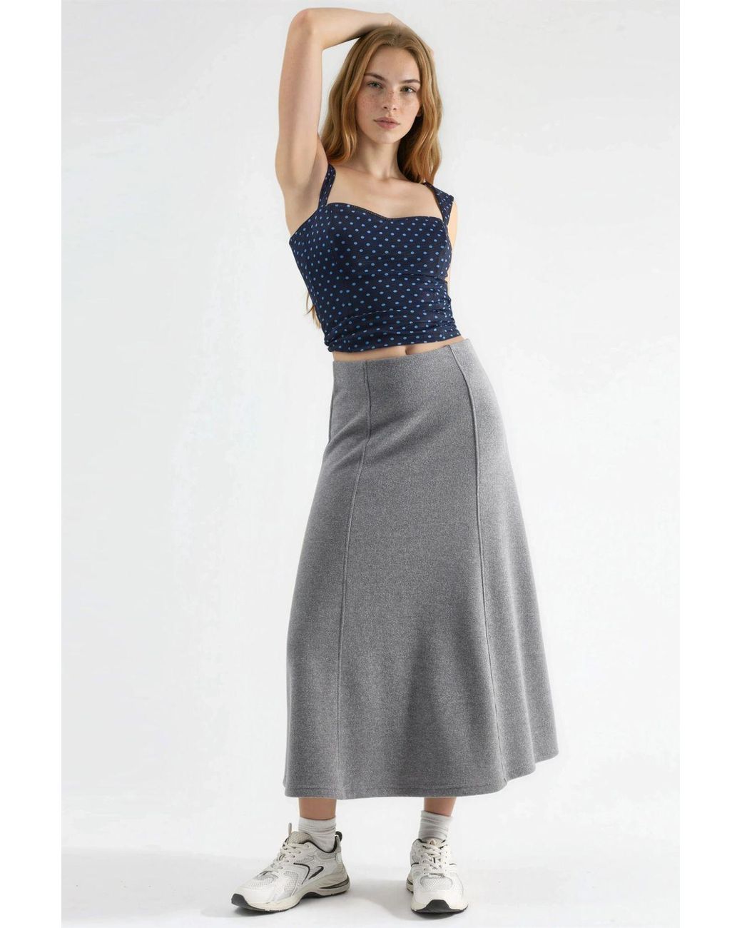 Busem Gray Soft Textured A-Line Midi Skirt