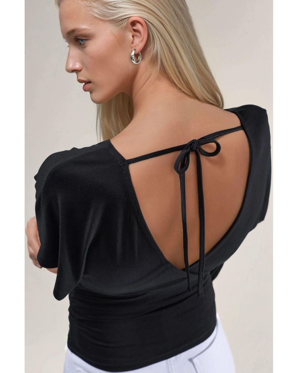 Hiccup Black Ruched V-Neck T-Shirt