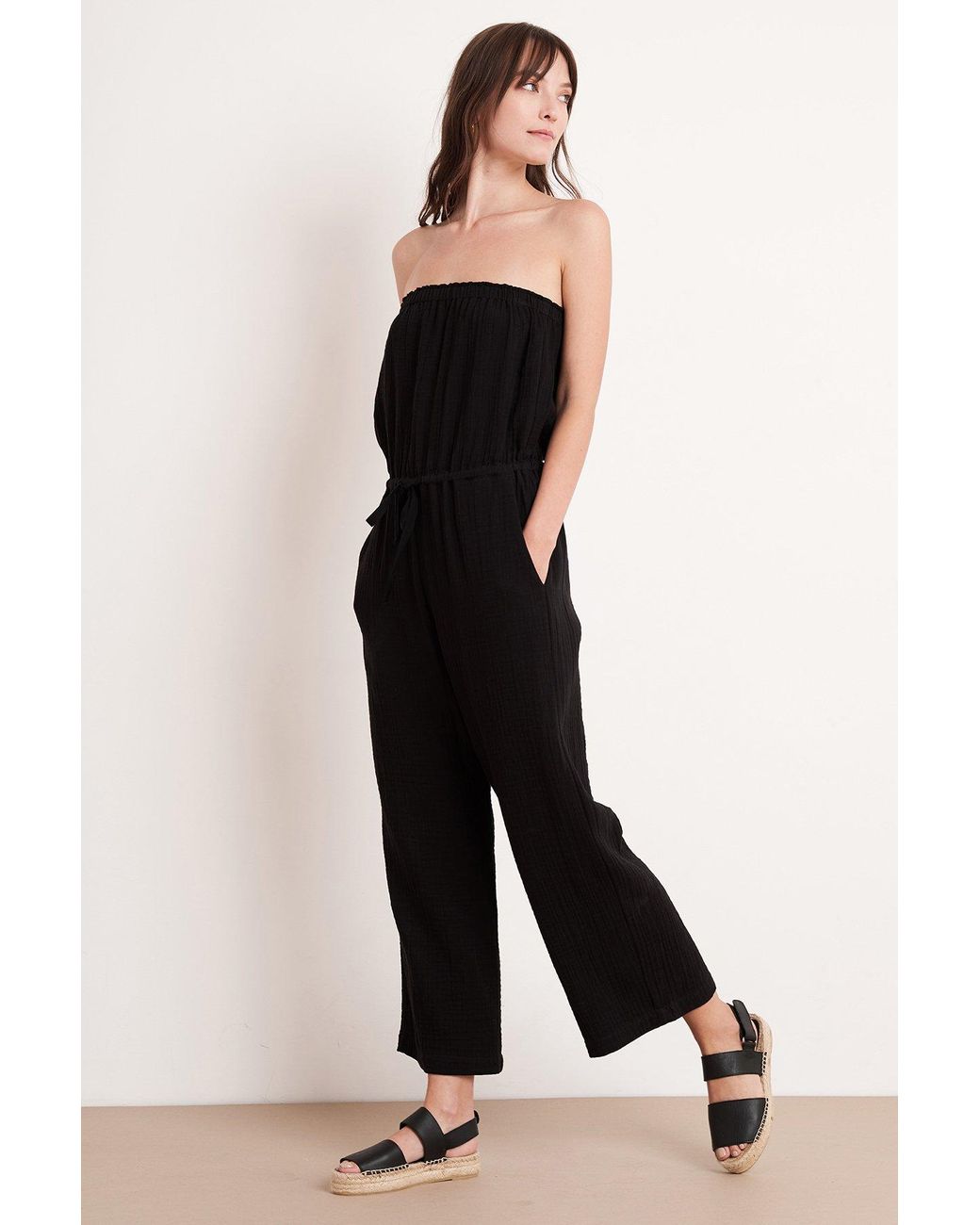 Velvet By Graham & Spencer Cotton Gauze Jumpsuit in Black Lyst