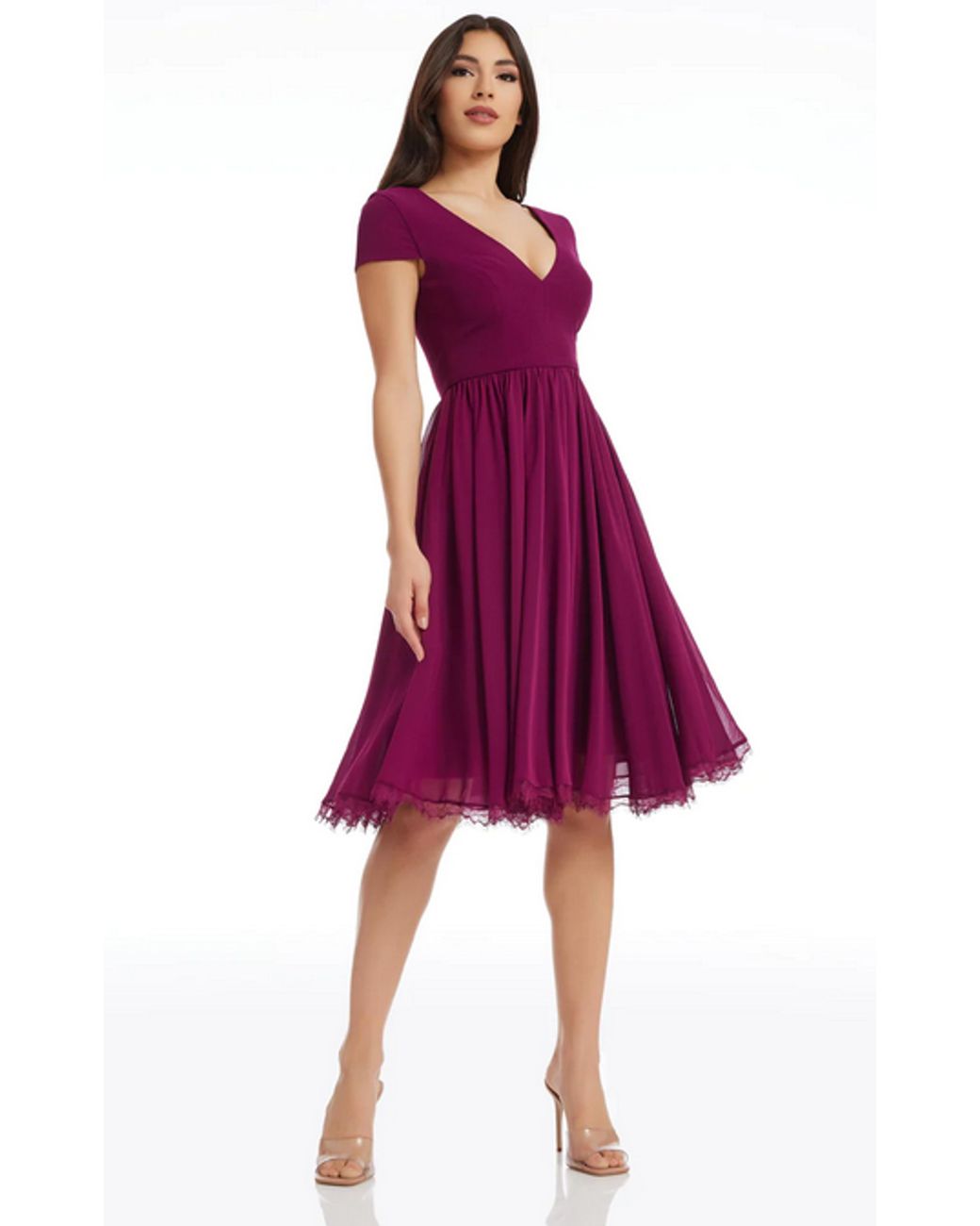 Dress the population corey sales chiffon fit & flare dress