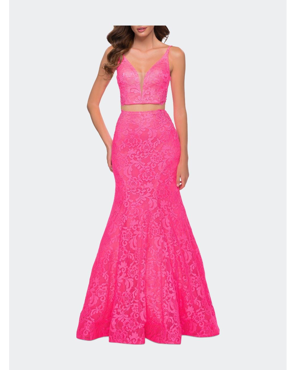 La Femme Two Piece Gown With Mermaid Skirt And Sheer Sides in 