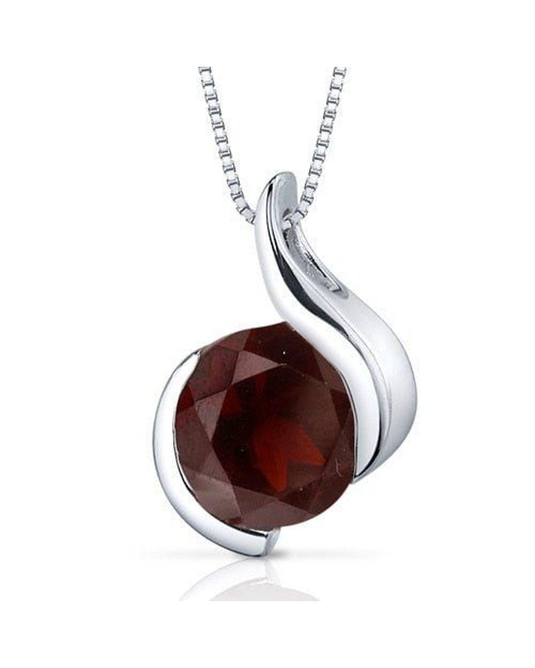 Peora Garnet Pendant Necklace Sterling Silver Round Shape 2.5