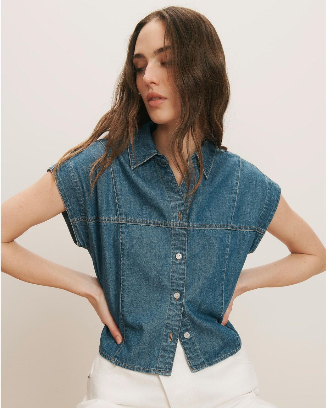 Veronica Beard Blue Nestor Chambray Button-down Shirt