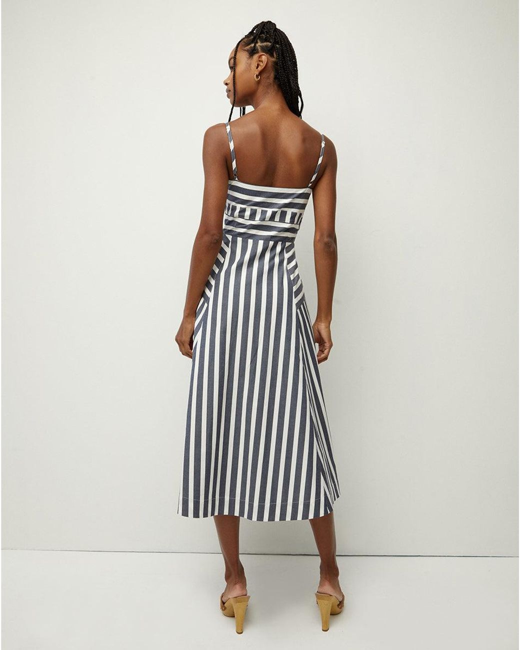 chinese dress ladies Ella Striped Midi Dress in Navy & Dove Stripes
