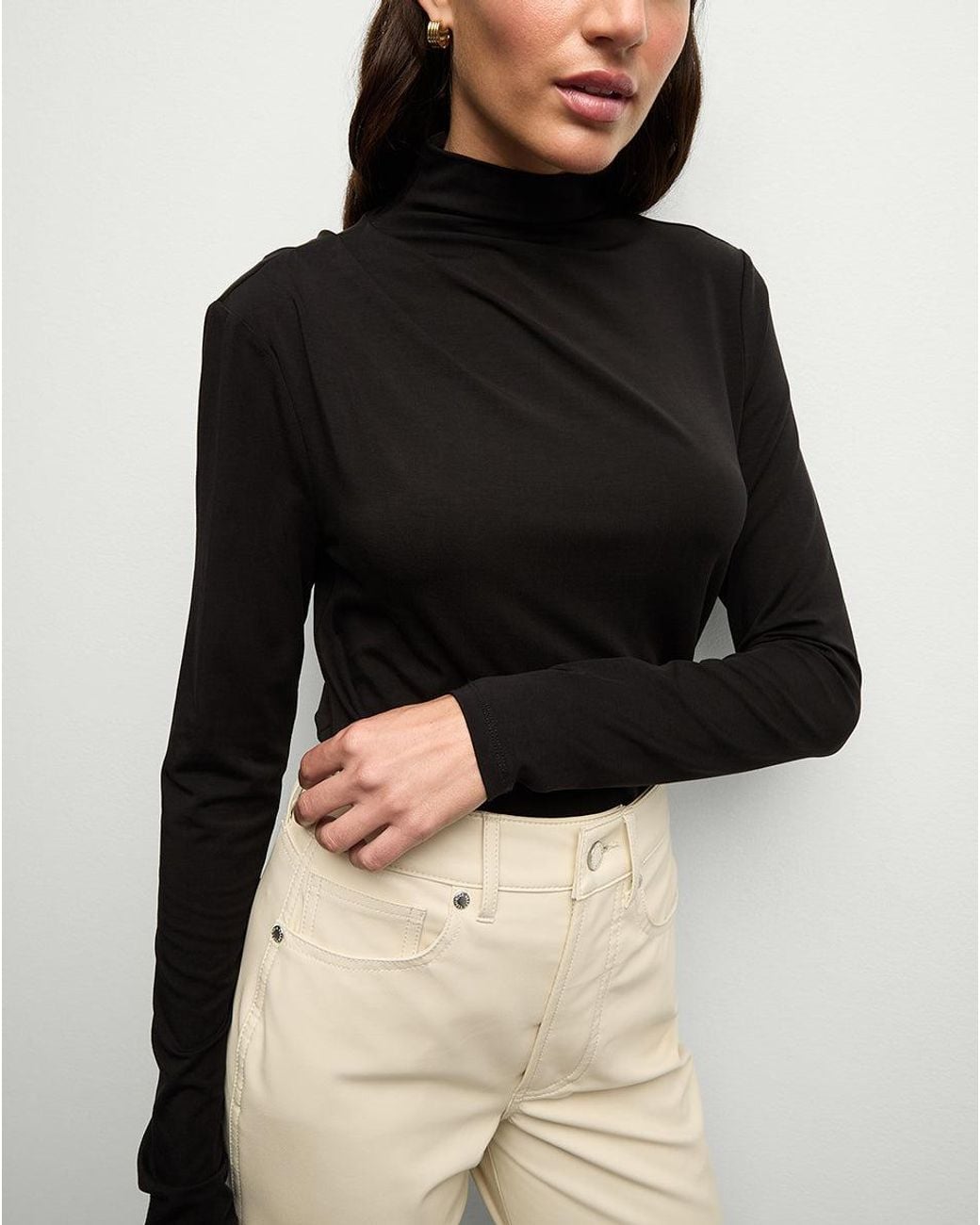 Veronica Beard Black Mylie Mock-neck Top