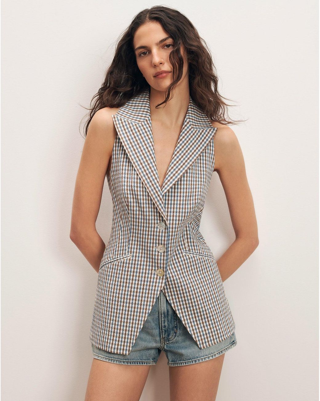 Veronica Beard Gray Costa Gingham Vest