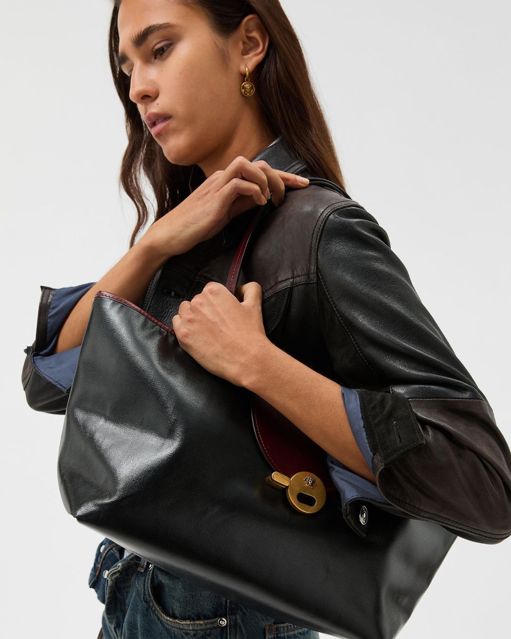 Versace Black Vivian Small Coated Canvas Tote