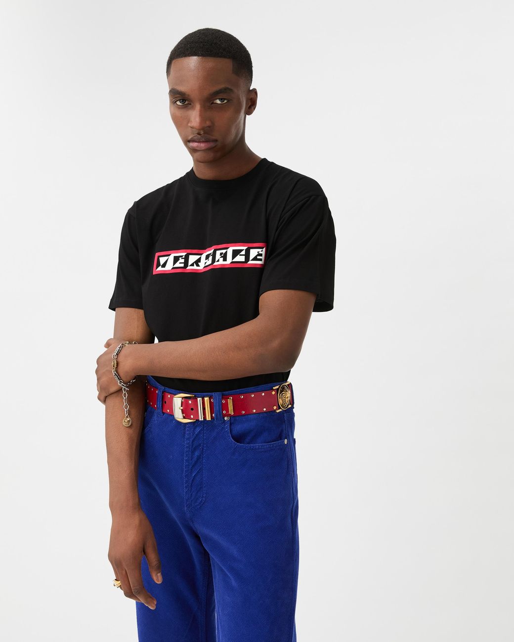 Versace Black Printed Cotton-Jersey Regular T-Shirt for men