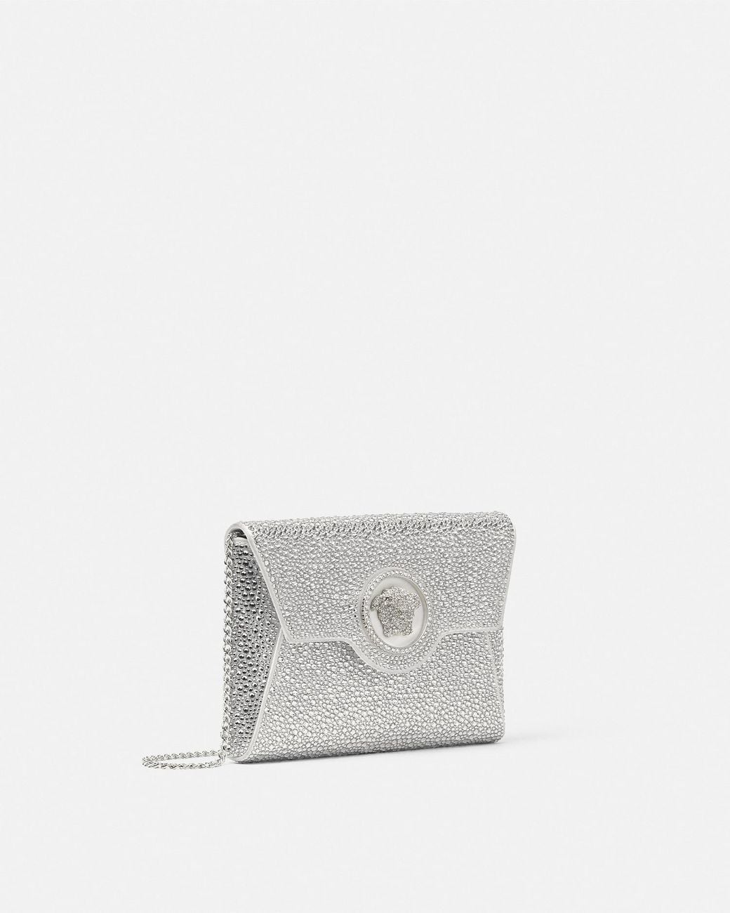 Versace White La Medusa Embellished Satin Clutch