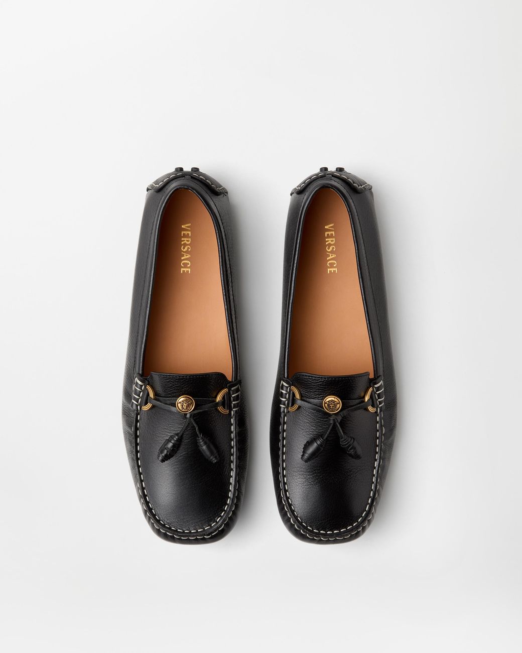Versace White Robin Leather Driving Shoes for men