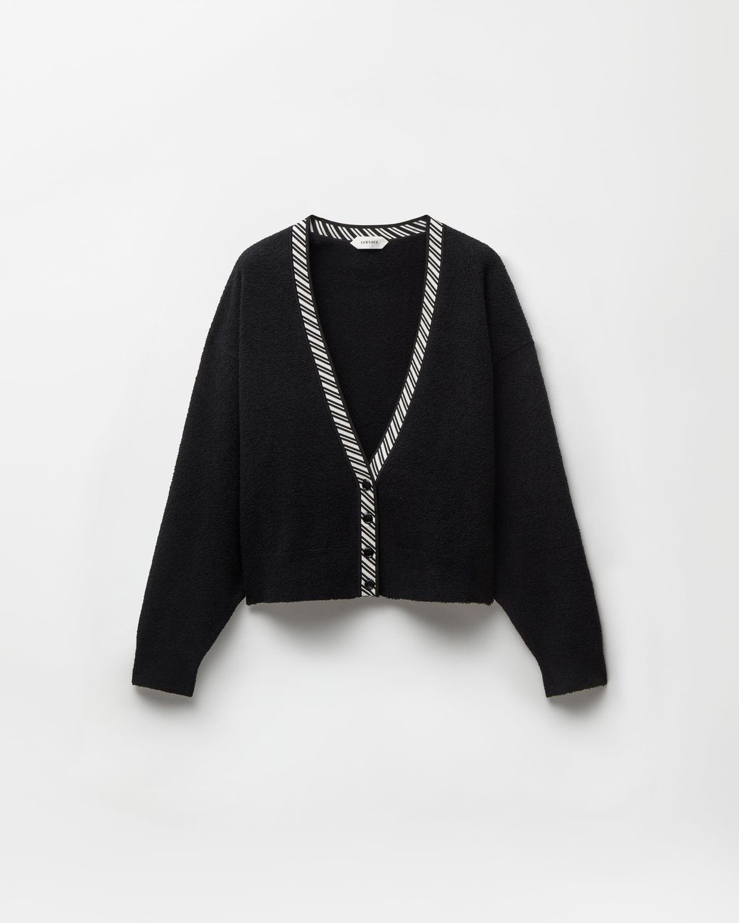 Versace Black Terry-Knit Cotton V-Neck Cardigan