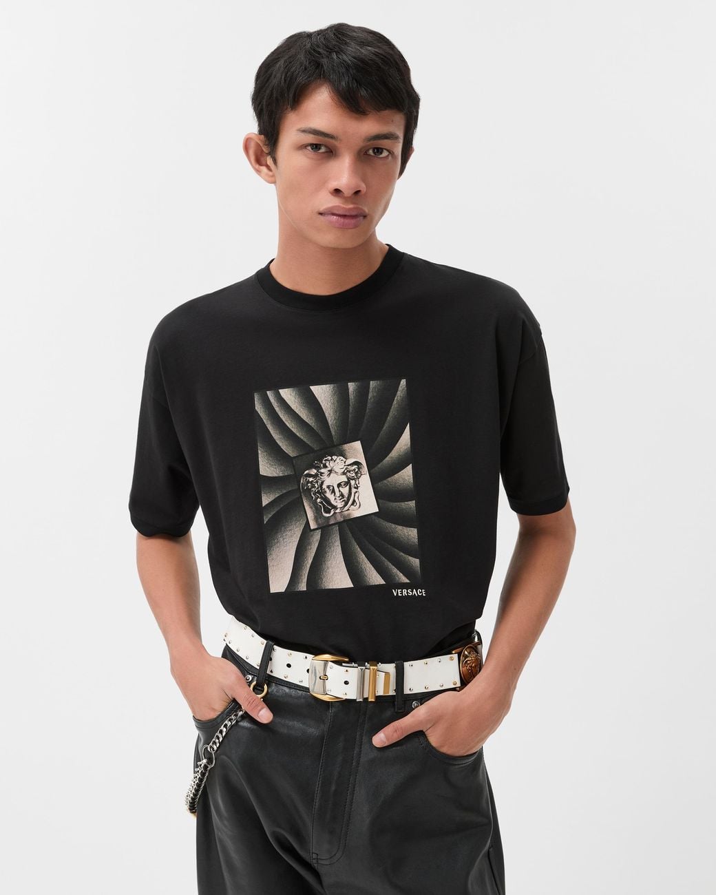 Versace Black Printed Cotton-Jersey Regular T-Shirt for men