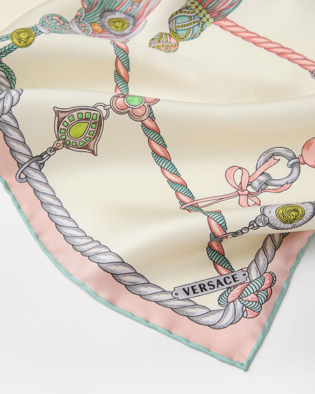 Versace Natural Printed Silk Twill Scarf 90 Cm