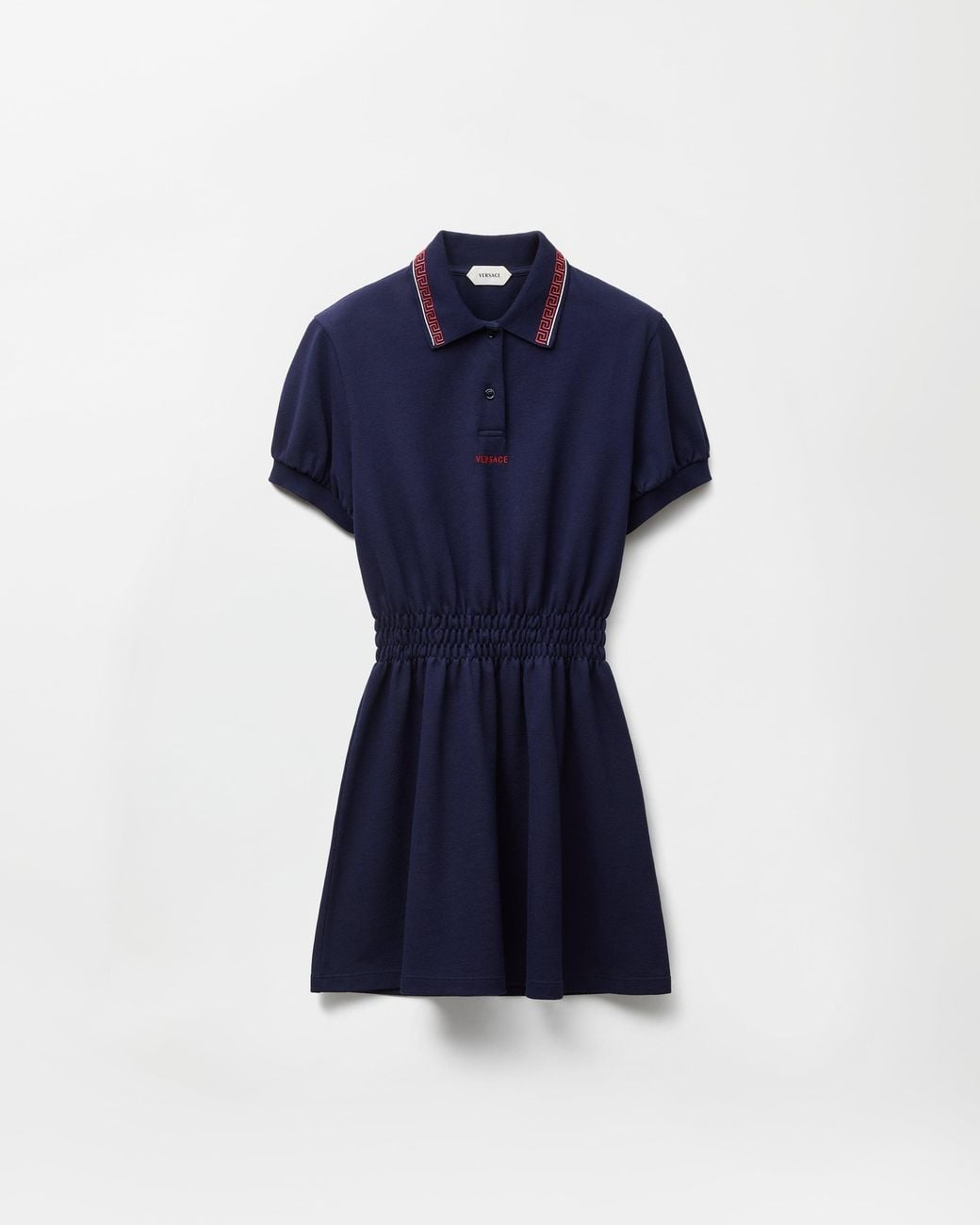 Versace Blue Embroidered-Logo Cotton Piqué Polo Mini Dress
