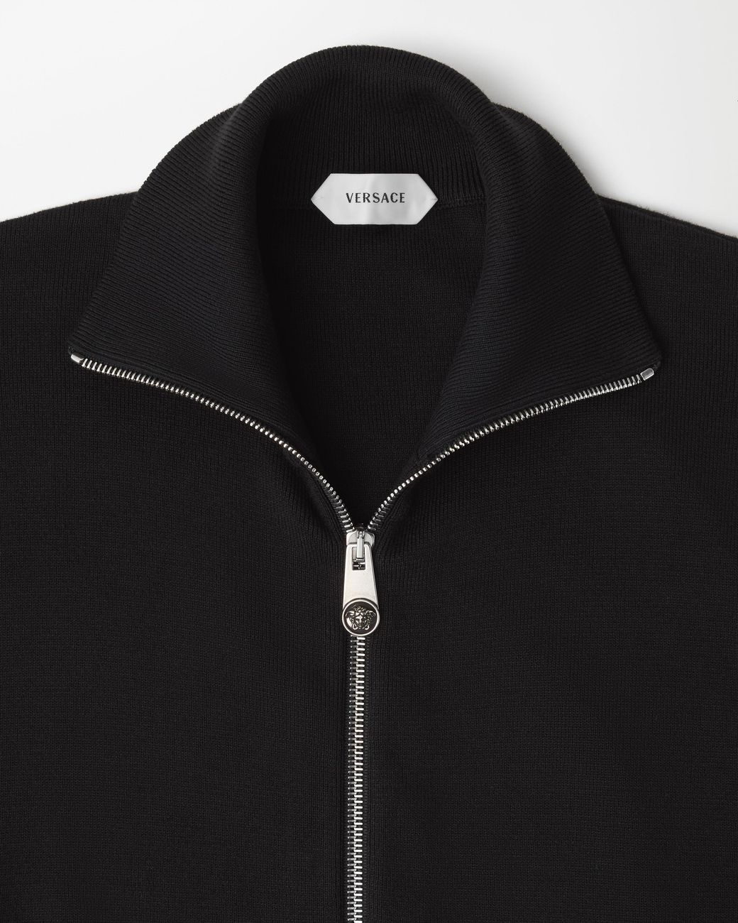 Versace Black Embroidered-Logo Cotton Knit Zip Cardigan for men