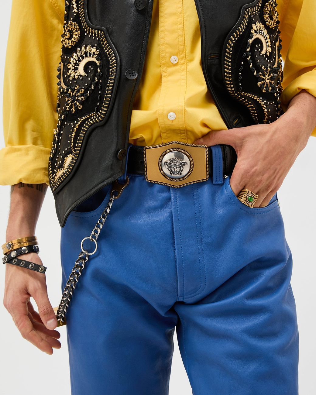 Versace Black Leather Belt 4 Cm for men