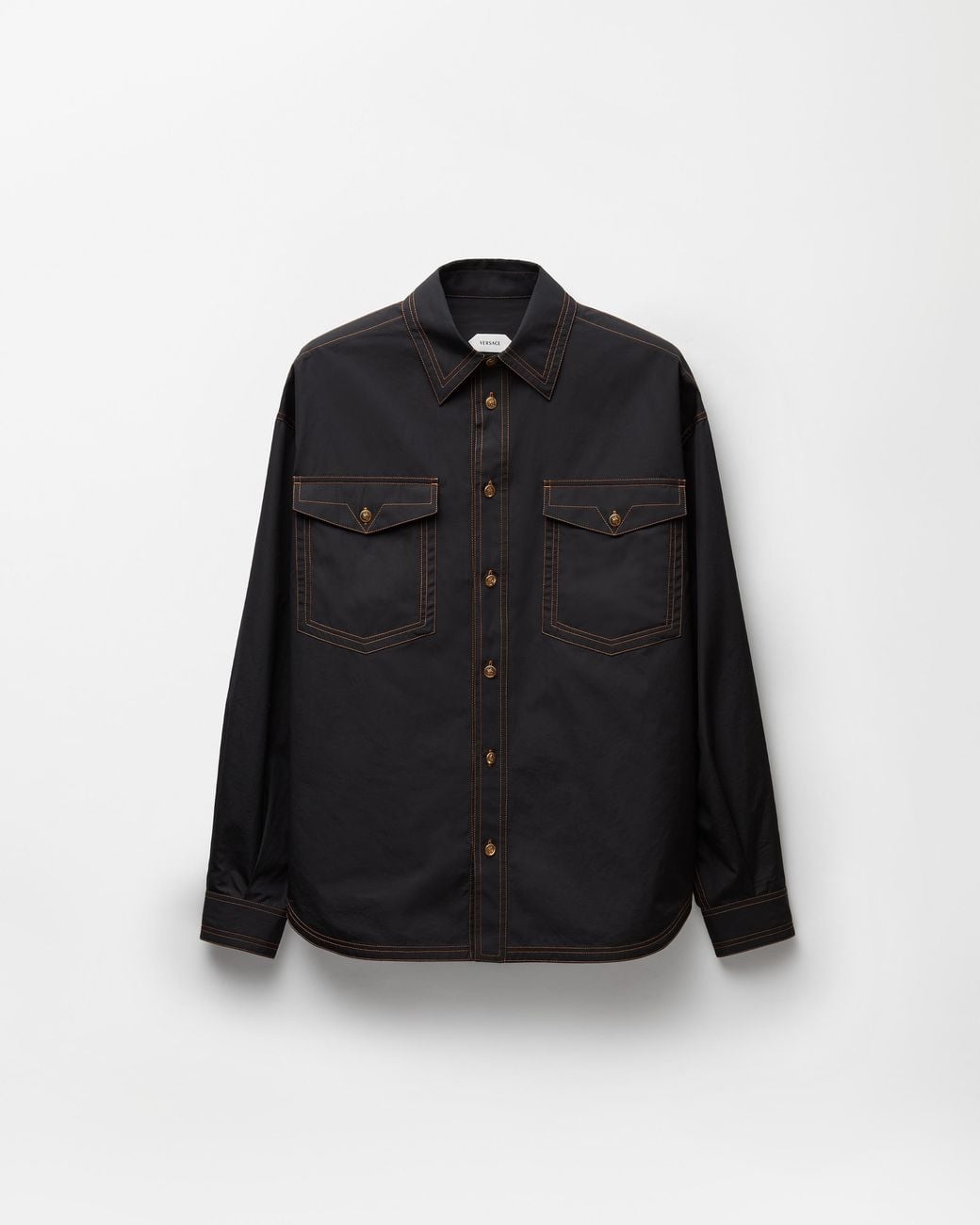 Versace Black Cotton Poplin Loose Shirt for men