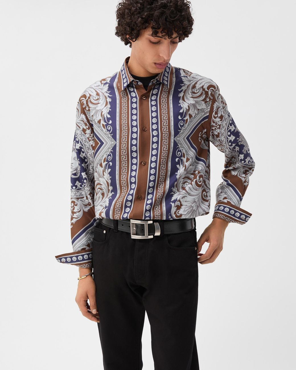 Versace Multicolor Printed Silk Twill Regular Shirt for men