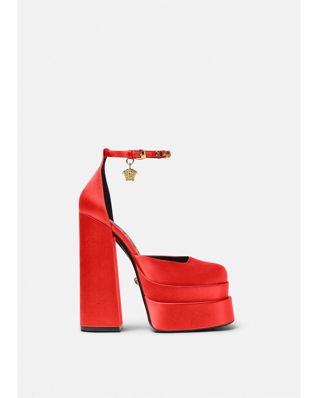 red platform pumps