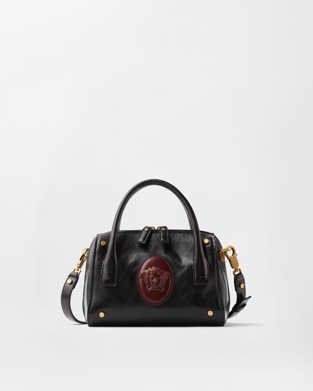 Versace Black Roomy Small Leather Boston Bag