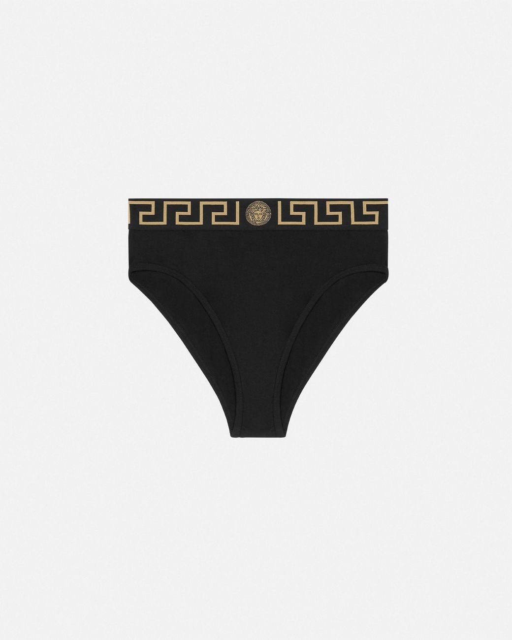 Versace Black Slip De Bain Taille Haute À Bordure Greca