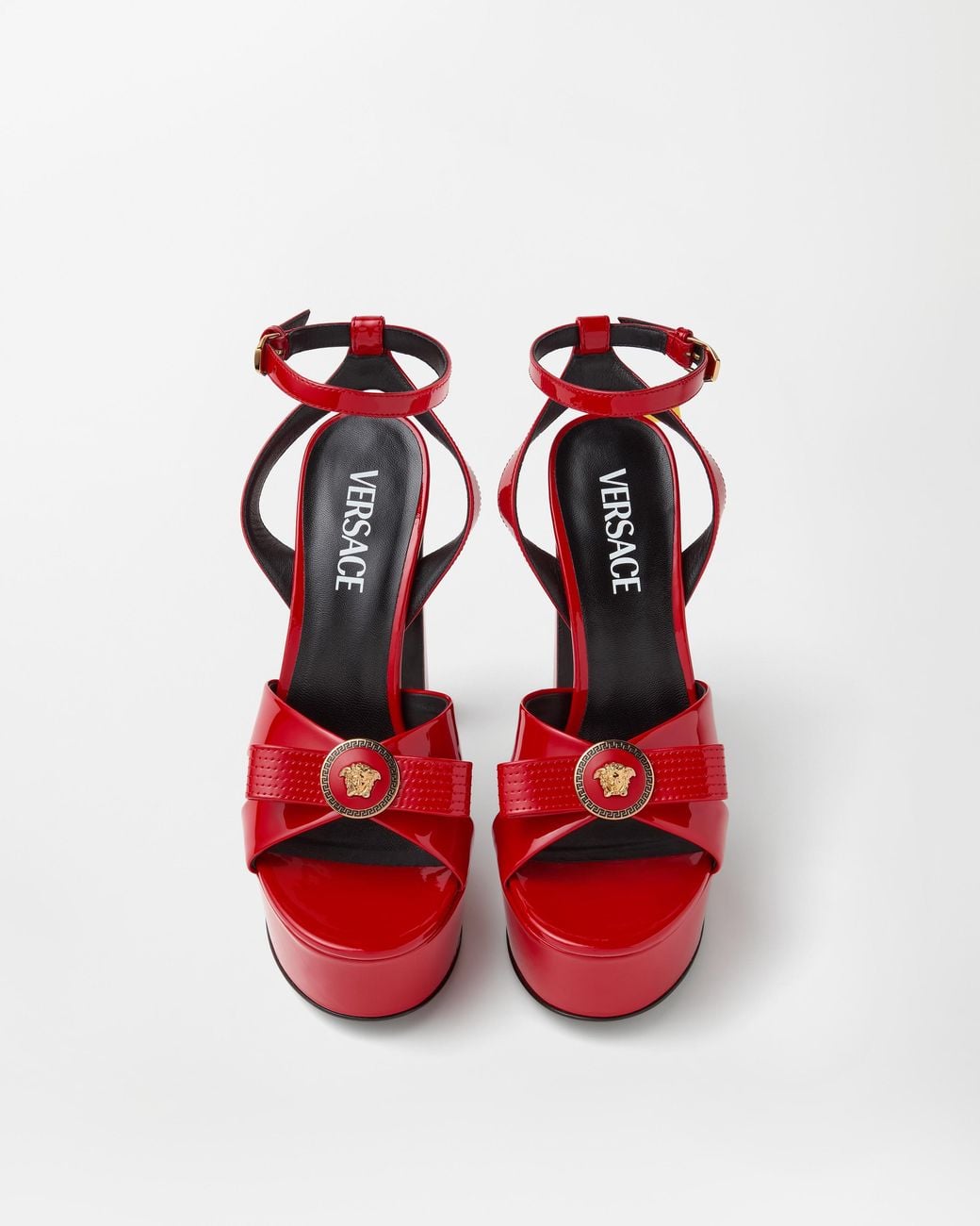 Versace Red Gianni Ribbon Patent Sandals 140 Mm